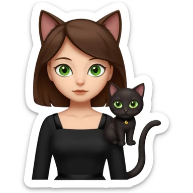 Cartoon female anthrophobic Black Cat with Brown hair sticker