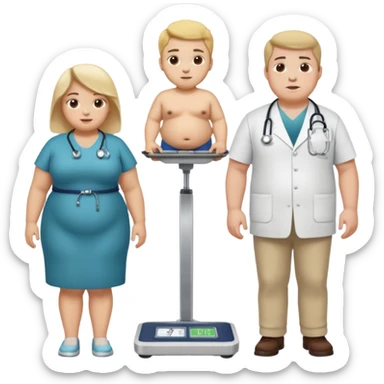 pessoa gorda em cima de balança e medico do lado sticker