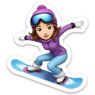 Woman with brown hair snowboarding in 3d sticker