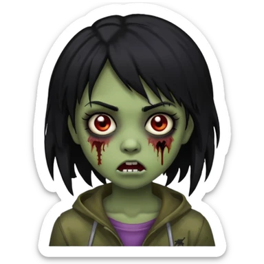 girl zombie black long hair shaggy dark emo creepy expression sticker
