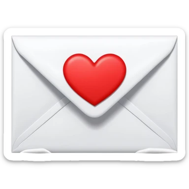 closed white envelope with a single red heart sticker in the center, smooth and clean, minimal details, bright and saturated colors, glossy highlight


 sticker