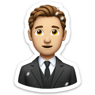Caucasian man in suit with brown slick hair being snowed on sticker