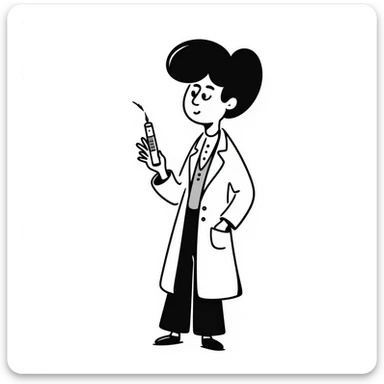 A caring looking victorian doctor holding a vaccination sticker