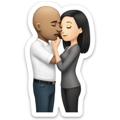 White girl dark hair kissing bald black man sticker