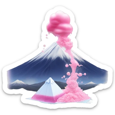mont Fuji with of pink liquid with ice cubes coming out of it sticker
