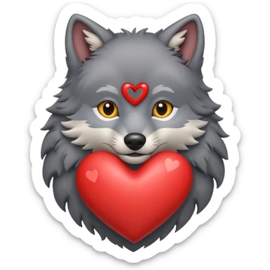 cute dark grey wolf inside heart sticker
