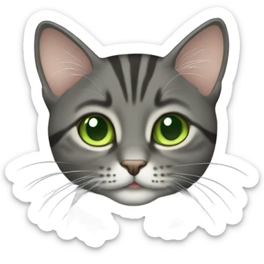 tabby dark gray cat with light green eyes sticker