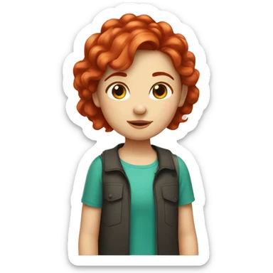 A girl with short red hair and a cute hair tie  sticker