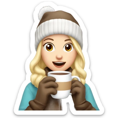 Blonde girl wirh gloves and beanie sipping her hot chocolate  sticker