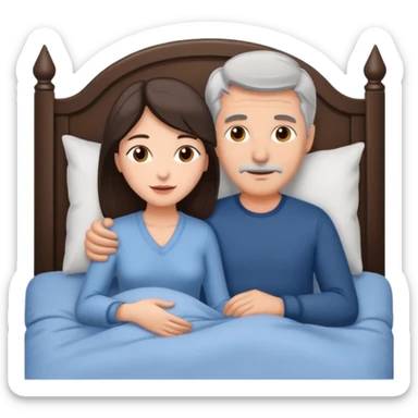 Grey haired man and brunette woman in bed sticker