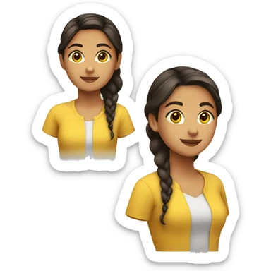 latin girl with mid hair and a yellow shirt sticker