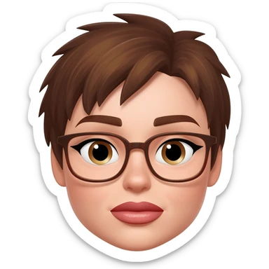 Female very very short brown hair few spikes glasses full lips sticker