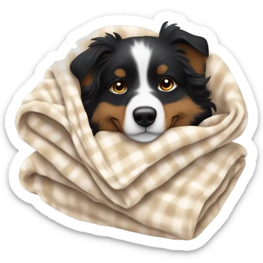Small black australian shepherd dog sleeping with blanket  sticker