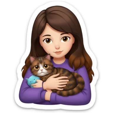 brunette girl snuggling a tortoiseshell Persian cat sticker