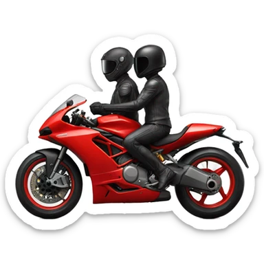 Two people wearing black helmet in a red ducati motorcycle  sticker