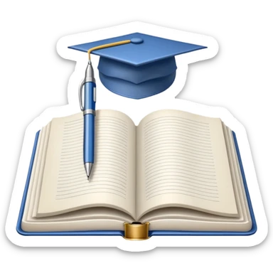 "A white open book,The pen should be positioned as placed exactly in the center between the pages.  if held by a right-handed person - meaning the direction is reversed compared to a left-handed grip. The pen should be uncapped, and the cap placed behind it." sticker