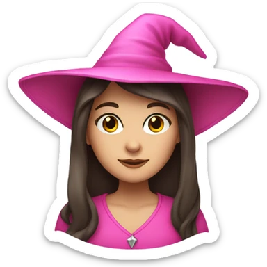 Brunette white girl wearing pink witch hat sticker