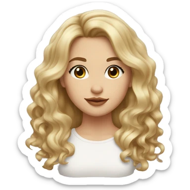girl, caucasian, dark brown eyes, full lips, round face, small nose, wavy hair, balayage brown to blonde sticker
