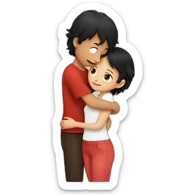 Boy black hair kissing a red hair girl sticker