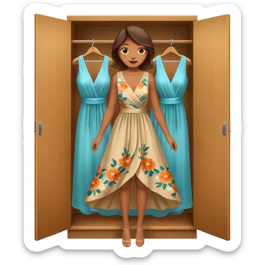 open wardrobe with woman dress hanging inside sticker