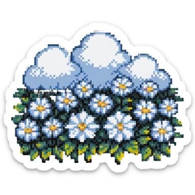 Pixel art cloud made of tiny flower pixels sticker