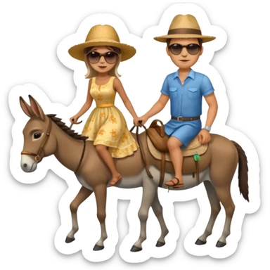 a lady on a donkey while the man is walking alongside the donkey sticker