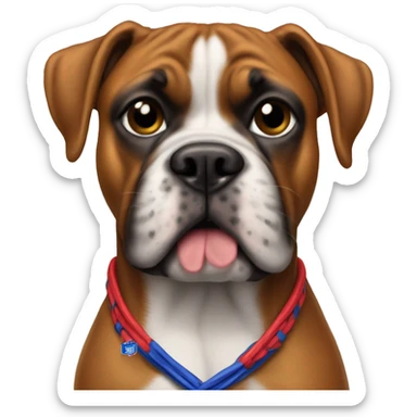 A dog, boxer, wearing buffalo bills gear sticker