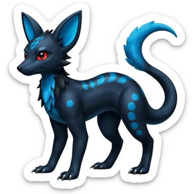 Shiny Dark Edgy Black And Blue Umbreon-Salandit-Wolf-Fakémon-hybrid-creature (full body)  sticker