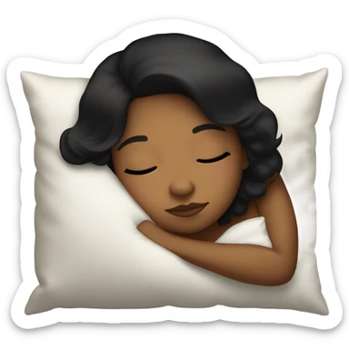 sleeping beauty black haie shoulder length hair brown girl with silk pillow sticker