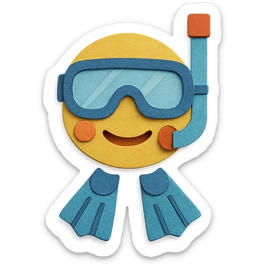 snorkel and flippers with layered paper effect on a white background in paper-craft style sticker