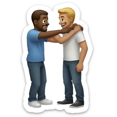 Two guys having a hug while a man stares from far away sticker
