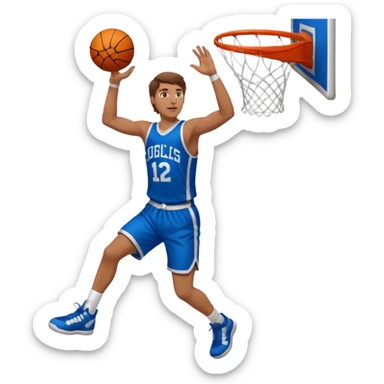 A white man with brown hair with a basketball, doing a layup sticker
