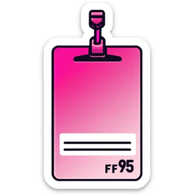 ID badge, transparent glass with bright pink gradient from #FF335F to #FF99AA, highlights and reflections, minimalistic sticker