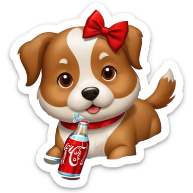 Dog with bow swimming in Coca Cola in winter sticker
