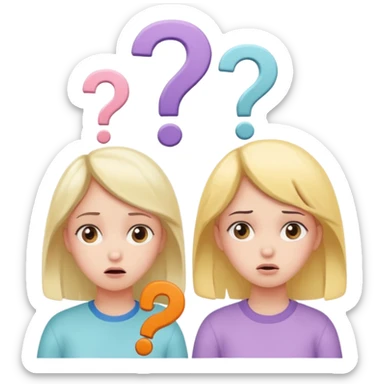 

 
Two girls are talking; one looks confused with question marks above her, while the other explains something. The illustration has a cute pastel style. sticker