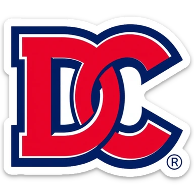 Delhi Capitals cricket team logo, blue and red colors with DC letters, professional sports emblem sticker