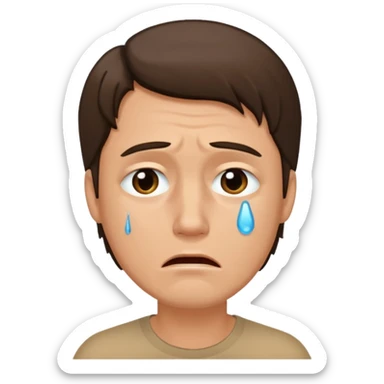 White tan, brunette,man crying.  sticker