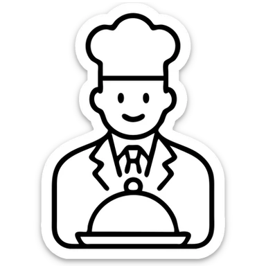 Chef wearing suit and tie with chef hat selling food sticker