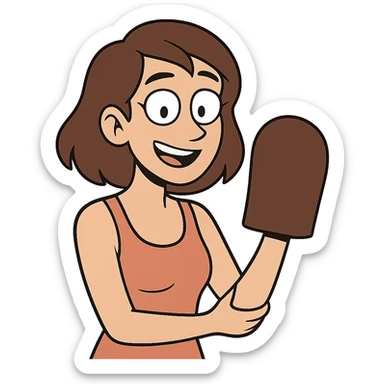 flat toon style light skintone woman with brown hair holding a tanning mitt sticker