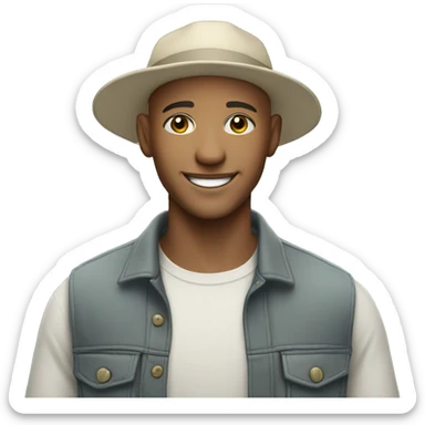 smiling white young bald man outdoors with hat sticker