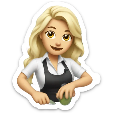 blonde female bartender making a drink sticker