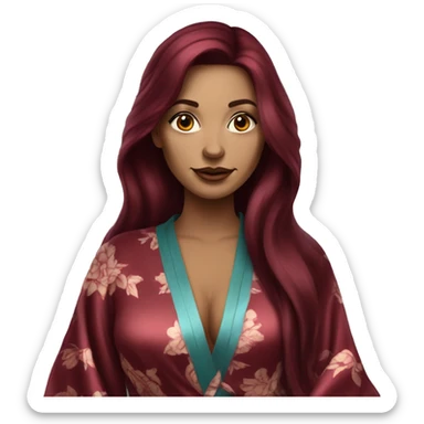 Beautiful tattooed burgundy long haired woman in silk robe sticker