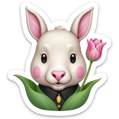 Un 🐑 lindo teniendo un tulipán rosa sticker