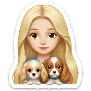 Pretty blonde girl with long hair and long eyelashes and one cavalier puppy sticker