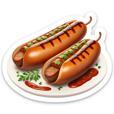 Cinematic spicy chipotle sausage, glistening with smoky, tangy sauce, charred and grilled to perfection, sliced open to reveal juicy filling, served with fresh herbs, rich and flavorful, detailed and appetizing. sticker