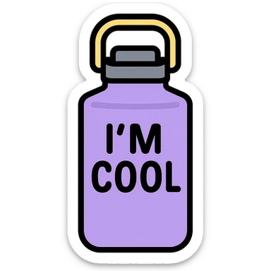 light purple STANLEY water bottle with the text I'M COOL, clean product illustration, clear readable text, modern style sticker
