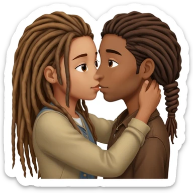 Brown couple , girl with long hair, boy with dreads, couples kissing  sticker