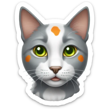 Grey and white cat with orange spots and green eyes sticker