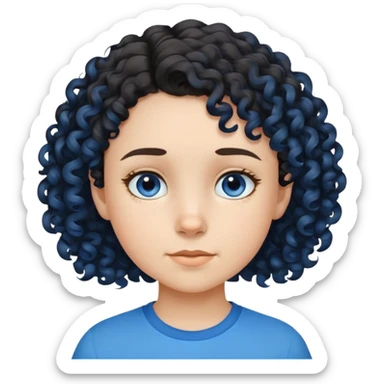 bé gái 10 tuổi, da trắng, tóc ngắn, xoăn, màu đen, áo màu xanh  sticker