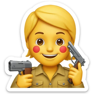 Create a smiling face emoji that’s holding a gun aimed to their forehead sticker